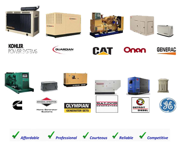 Various standby generators and brand logos