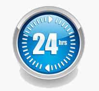 Blue 24 hrs circular service icon