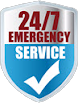 24/7 emergency service badge with checkmark